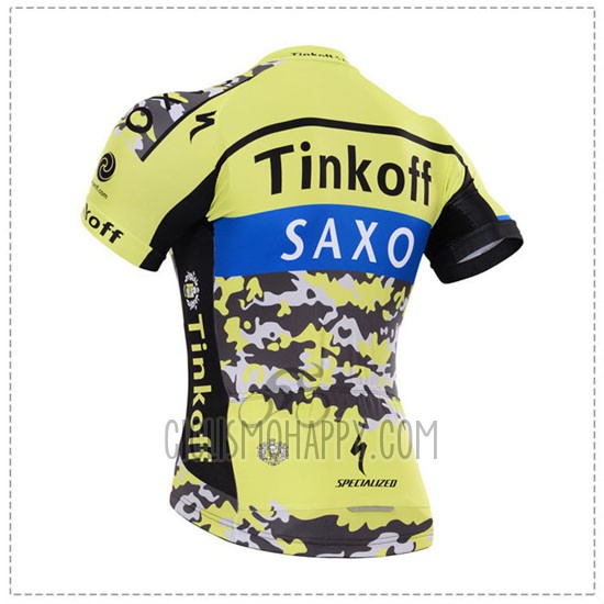Tinkoff Saxo Bank Cycling Jersey Bib Short 2015 Short Sleeve Black and Yellow